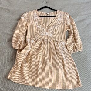 Forever 21 Tan and White Striped Mini Dress